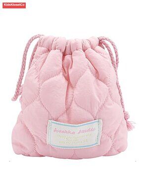 Quilted Drawstring Makeup Bag Cotton Travel Cosmetic Pouch Cute Pink Mini